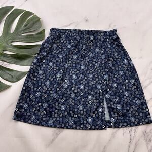 Aqua Blues Womens Vintage Y2k Mini Skirt Size S Blue Daisy Floral Slit Short